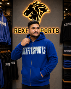 เสื้อฮู้ดซิปแบบเต็มตัว REXFITSPORTS 2026 สีน้ำเงินรอยัล รุ่นสั่งทำพิเศษ สำหรับทั้งชายและหญิง ผ้าฟลีซ สไตล์สตรีทแวร์ พร้อมลายกราฟิกขนาดใหญ่ด้านหน้า แบบสั่งทำส่วนตัว - Product Image 5
