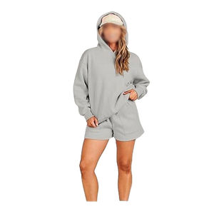 Ensemble de survêtement décontracté d'hiver pour femme, personnalisé, couleur unie, à capuche zippée, en molleton 100 % coton, écologique, style streetwear, avec badge frontal - Product Image 1
