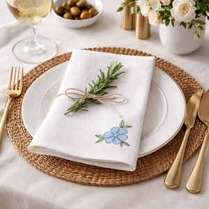 Serviette en coton brodée florale blanche, douce et réutilisable, pour une table élégante, la cuisine et la décoration intérieure, usage repas - Product Image 2