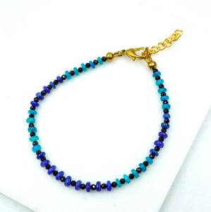 HAYAAT GEMS Natural Blue Ethiopian Opal <b>Beaded</b> <b>Bracelet</b> Black Onyx 18K <b>Gold</b> Plated Bohemia Style Unisex Jewelry | October - Product Image 1