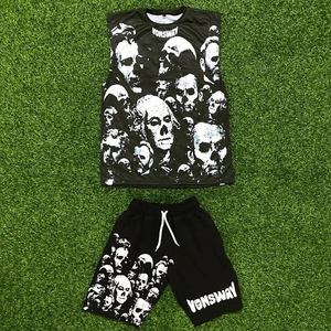 Ensemble 2 pièces homme de haute qualité : T-shirt et short décontracté à manches courtes, personnalisable avec logo imprimé, effet délavé soleil et usé - Product Image 3