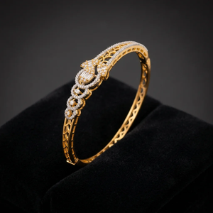 Luxury Gold Plated Brass <b>Bangle</b> <b>Bracelet</b> Sparkling Cubic Zirconia Bridal Wedding Kada Jewelry For Women Party Wear - Product Image 1