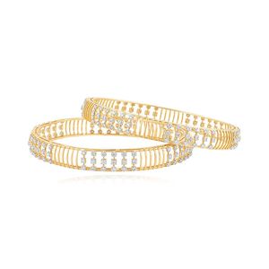 14K Yellow Gold Round Lab Grown Diamond Openwork Grid Bangle Pair - Product Image 1