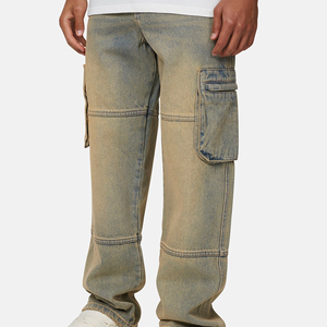 Wholesale Men's Baggy Straight Leg Jeans Eco-Friendly Breathable Winter Streetwear High Street Print Button Distressed Wash - Product Image 5