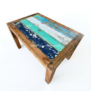 Handcrafted <b>Rustic</b> Solid <b>Wood</b> Teak Square 4 Seater Knockdown Reclaimed Boat <b>Wood</b> <b>Dining</b> <b>Table</b> Indoor Outdoor Home Villa Resort - Product Image 1