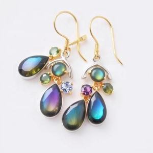 Boucles d'oreilles en argent sterling 925 de luxe Offre Spéciale pour femmes faites à la main avec des pierres précieuses de labraorite Design élégant - Product Image 3