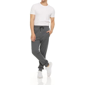 Pantalon de jogging gris pour homme, coupe slim, en tissu écologique, avec cordon de serrage à la taille et poignets élastiques - Product Image 1