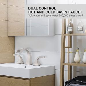 Rubinetto per Lavabo Bagno a 2 Maniglie in Nichel Spazzolato con Scarico per Uso Bagno e Doccia - Product Image 2