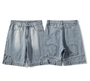 Shorts d'été décontractés en jean délavé, personnalisés, de haute qualité, en nylon/coton respirant, style charpentier vieilli - Product Image 1