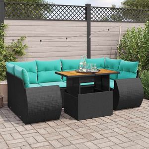 Set Divano da Esterno in Polyrattan Nero con Cuscini, 6 Posti, Arredamento da Giardino - Product Image 1