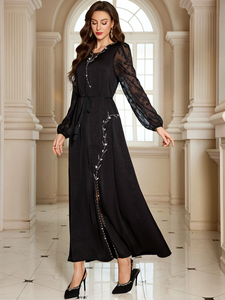 Abaya noire en dentelle, abaya modeste, robe musulmane pour femmes, abaya brodée, robe abaya de luxe, fabricant sur mesure en gros - Product Image 6
