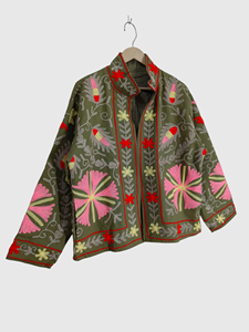 Veste à col mandarin brodée à la main avec des motifs floraux, manches longues, en coton, pour femmes, taille plus, style Prairie Chic, à porter au printemps - Product Image 2