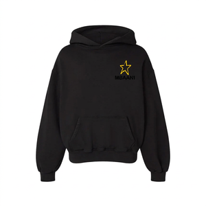 Sudadera con Capucha Negra Extra Grande MBAANI, Logotipo de Estrella Bordado, Sudadera Unisex Informal de Felpa Francesa para Otoño - Product Image 1