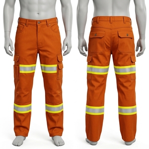 Heavy Duty 280gsm Polyester Twill <b>Work</b> Pants Custom Logo Embroidery Reflective Orange Panels High Visibility Cargo <b>Trouser</b> CE - Product Image 3