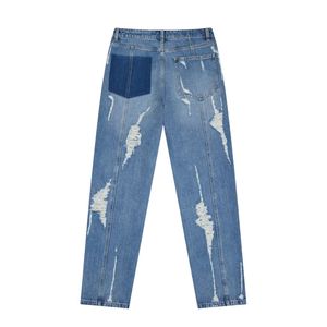 Men's High Waist Wide Leg <b>Jeans</b> Ripped Distressed Denim Trousers Heavy Abrasion Vintage Style Loose Fit Fashion Bottoms - Product Image 2