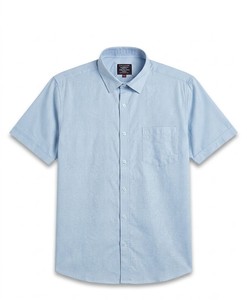 Camisa Casual de Popelina de Algodón de Manga Corta Azul Claro para Hombre, Cuello Camisero, Color Sólido, Transpirable, para Verano - Product Image 3