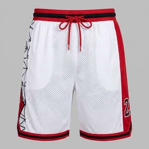 Shorts de basket-ball blancs pour hommes de qualité supérieure, avec bande latérale rouge, cordon de serrage, respirants, style sportif, Bermuda - Product Image 1