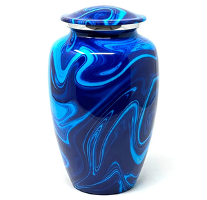 Nouvelle Urne Funéraire Classique Bleue et Blanche en Métal pour Adultes, 200 Pouces Cubiques, Écologique, Designs Personnalisables - Product Image 2