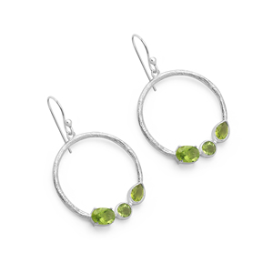 Boucles d'oreilles créoles bohèmes en argent sterling S925 avec pierres de péridot serties clos, design circulaire, pour femme, à porter au quotidien, bijoux raffinés - Product Image 3