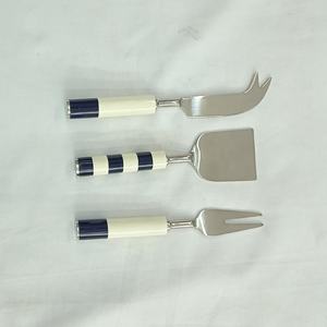 Stainless Steel Different Design White Resin Handle With Geometric Colored Design Cheese Knife <b>Set</b> for Restaurant Home - Product Image 6