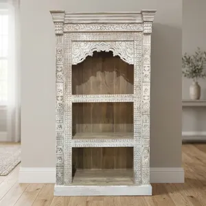 Estantería de exhibición vintage de madera maciza tallada a mano con diseño de arco Jharokha, estantería abierta con estantes de almacenamiento, mueble con diseño de templo para decoración del hogar - Product Image 5