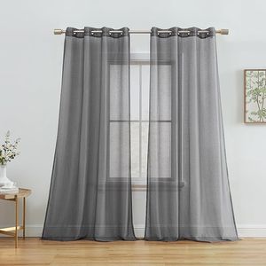 Set di 2 Pannelli per Tende in Voile Semi-Trasparente 137 cm L x 213 cm L con Occhielli, Grigio Antracite, per Camera da Letto e Soggiorno - Product Image 5