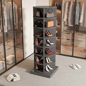 Nuovo Armadio Girevole per Scarpe Grigio a 360 Gradi con 7 Ripiani per 28 Paia di Scarpe - Moderno Portascarpe - Product Image 2