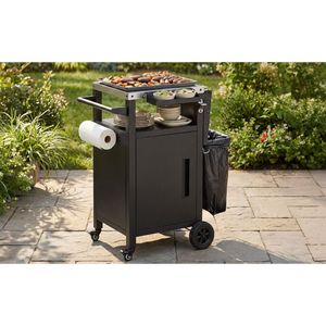 K K 33.9\" Outdoor Stainless Steel Top Grill Cart with Drop Leaf Metal Bar Cart <b>Pizza</b> Oven <b>Table</b> Wheels for BBQ Grills - Product Image 3