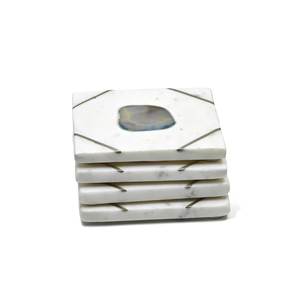 Ensemble de dessous-de-verre en marbre blanc avec incrustation en laiton, taille personnalisée, protection de table de luxe pour la maison, l'hôtel et la décoration hôtelière - Product Image 1