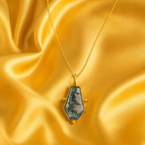 18k gold plated moss agate coffin shape pendant unique trendy necklace handmade jewelry bezel setting gemstone fashion jewelry - Product Image 2