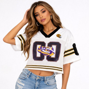 Camiseta Deportiva Corta de Malla Blanca para Mujer, Estilo Fútbol Americano, Transpirable, de Poliéster, Corte Holgado, con Logotipo Personalizado, para Fútbol - Product Image 5