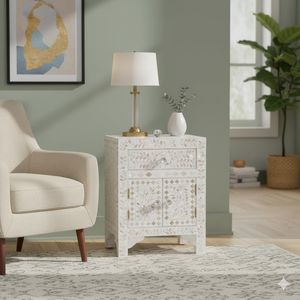 Cajonera Lateral Minimalista con Incrustaciones de Hueso, Mueble Moderno con Mosaico, Hecho a Mano, Muebles de Dormitorio, Solución de Almacenamiento Interior Elegante - Product Image 4