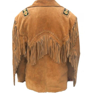 Chaqueta de Cuero Genuino para Hombre, Impermeable, con Bordado de Flecos, Cuello Camisero, Cierre de Cremallera, Diseño Sólido, Estilo Casual para Otoño - Product Image 3