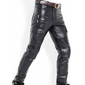 Pantalon en cuir véritable pour homme, coupe droite, taille mi-haute, sur mesure, streetwear, imperméable, respirant, en cuir de vachette, pour l'hiver et les activités de plein air - Product Image 6