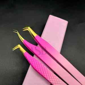 แหนบขนตาสแตนเลสปลายแหลมแบบสองสีสีชมพูออมเบรดีไซน์แบบกำหนดเอง - Product Image 3