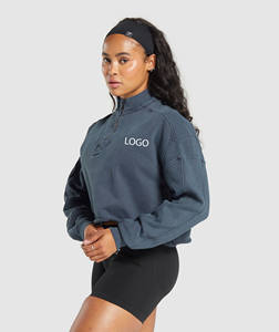 Sudadera con capucha de invierno para mujer, personalizada, corta, con media cremallera, oversize, hombros caídos, forro polar frontal, 100% algodón - Product Image 3