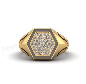 Anillo de sello hexagonal de 13 mm chapado en oro de 18k y plata 925 con circonitas pavé, estilo hip hop, el más vendido, regalo de joyería personalizado para hombre - Product Image 3