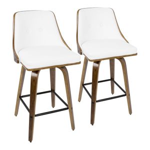 Gianna 26\" Mid Century Modern Counter <b>Stool</b> Walnut with White Faux <b>Leather</b> Set of 2 - Product Image 1