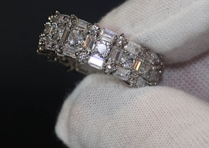 Luxury <b>925</b> Sterling <b>Silver</b> Round Full Triple Eternity Engagement <b>Ring</b> With Moissanite Diamond Three Row Full Eternity <b>Ring</b> Women - Product Image 4