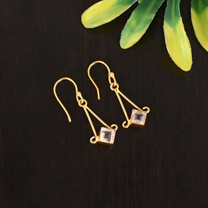 Natural Rose Quartz Gemstone Gold Plated 925 Sterling <b>Silver</b> Square Minimalist <b>Dangle</b> Bezel Setting <b>Earrings</b> for Women - Product Image 3