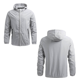 Men's Gray Hooded Puffer <b>Jacket</b> Zipper Closure Casual Solid Color Polyester Windproof Autumn Wear Regular Fit - Product Image 3