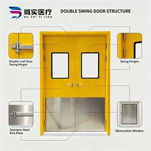 Porta Dushi Steel Freedom, porta a doppia anta senza barriere per ospedali con finestra e piastra di protezione in acciaio inox per il settore sanitario - Product Image 2