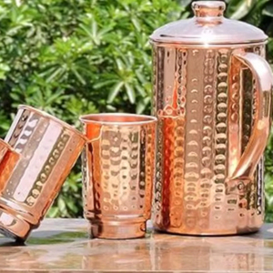 Copper jug set for premium dining table enhancement <b>water</b> serving metal set with <b>glasses</b> durable reusable kitchen dining drinkwa - Product Image 1