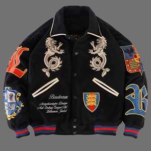 Men's Vintage <b>Corduroy</b> Varsity <b>Jacket</b> Embroidered Patch Design Turn-down Collar Single Breasted Autumn Outerwear - Product Image 6