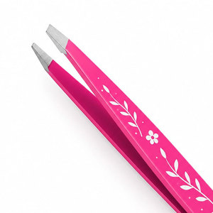Pinzas para Cejas de Acero Inoxidable Rosa con Punta Puntiaguda y Diseño Floral - Product Image 5