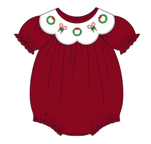 OEM Service knit 100% cotton Solid Body <b>suit</b> for newborn Made to order 100% cotton Vintage Puff sleeve Red & White color - Product Image 1
