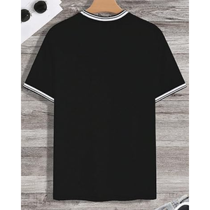 Camiseta de hombre con estampado de letras Crown, ribete a rayas, manga corta, cuello redondo, informal, de verano - Product Image 2