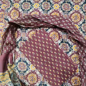 Ensemble de vêtements de fête pour femmes, style ethnique indien, en coton pur non coupé, imprimé à la main, avec dupatta - Product Image 1