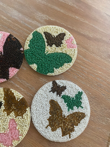 Handmade Eco-Friendly Luxury Customizable Seed <b>Bead</b> & Cotton <b>Coasters</b> Set of 4 Butterfly Designs by Whimsy Art Craft - Product Image 3