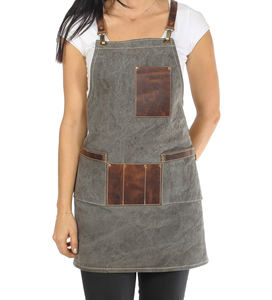 Tablier de travail de luxe en toile cirée épaisse avec fermeture éclair, réglable à bretelles croisées, pour chef, barbier, charpentier, équipement d'atelier, imperméable - Product Image 5